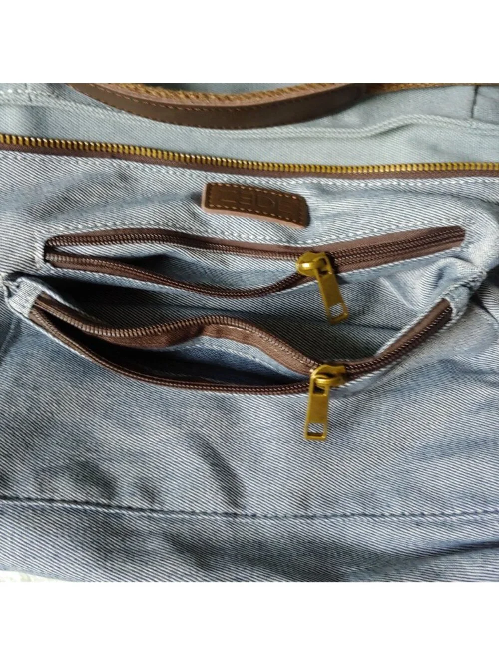 ZEDE Washed Canvas Split Leather Crossbody Tote Travel Bag Contemporary